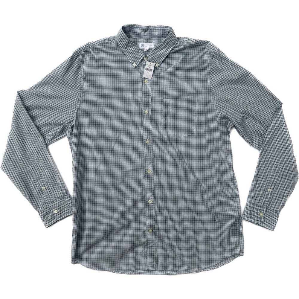 GAP Men’s Blue grey white checkered patterned long sleeve button down